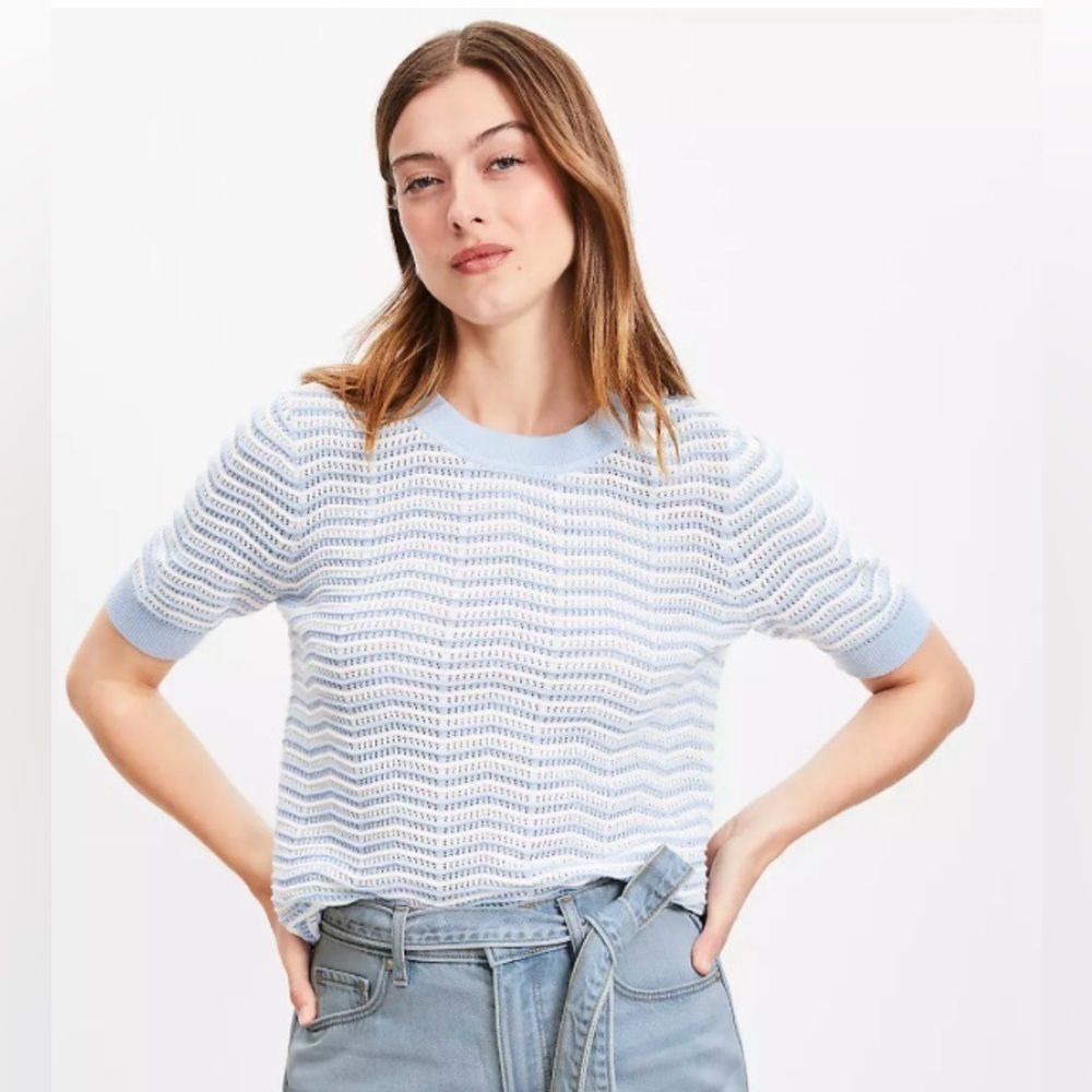 NWOT - LOFT Blue and White Striped Knit Top - Size Large - Picture 6 of 7